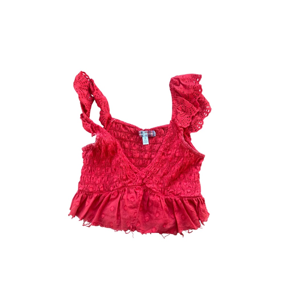 Urban Outfitters Ruffle Sleeve Smocked Crop Top Red Women's Size S‎